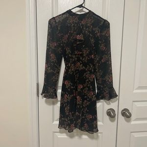 Rose Sheer Ruffle Waist Tie Mini Dress